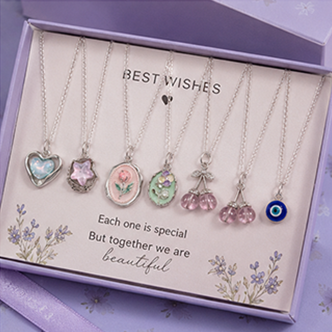 Pack of 6 Aesthetic Korean Silver Charm Pendant Chain Set | Girls Jewelry