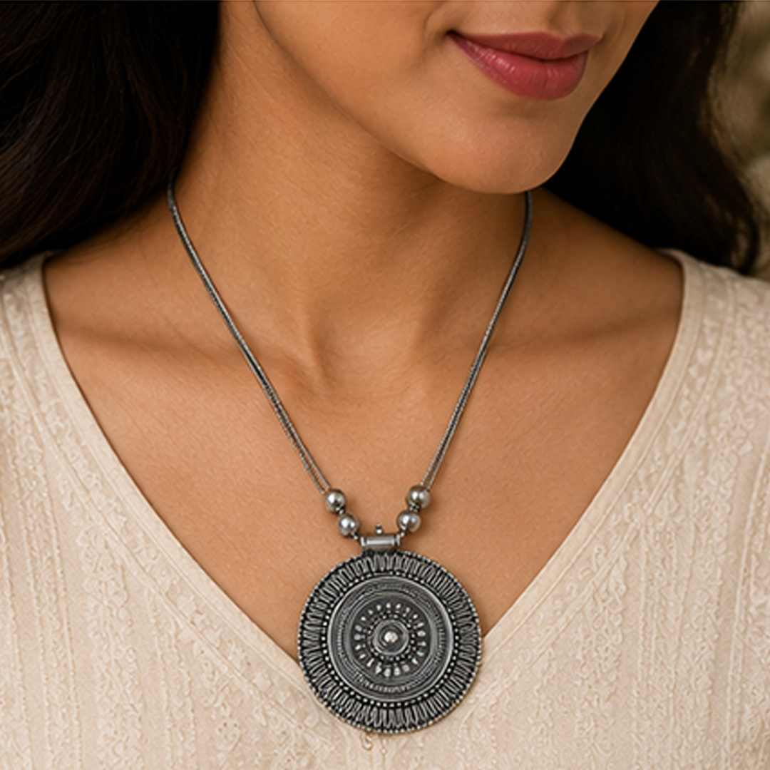 Combo of 2 Lord Krishna Flute & Mandala Oxidised Necklace Set