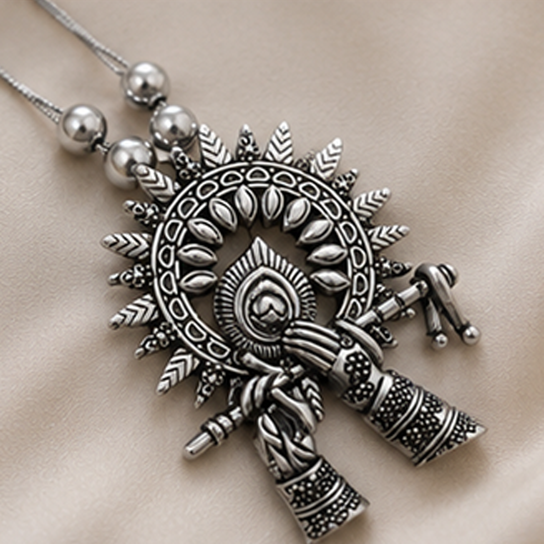 Combo of 2 Lord Krishna Flute & Mandala Oxidised Necklace Set
