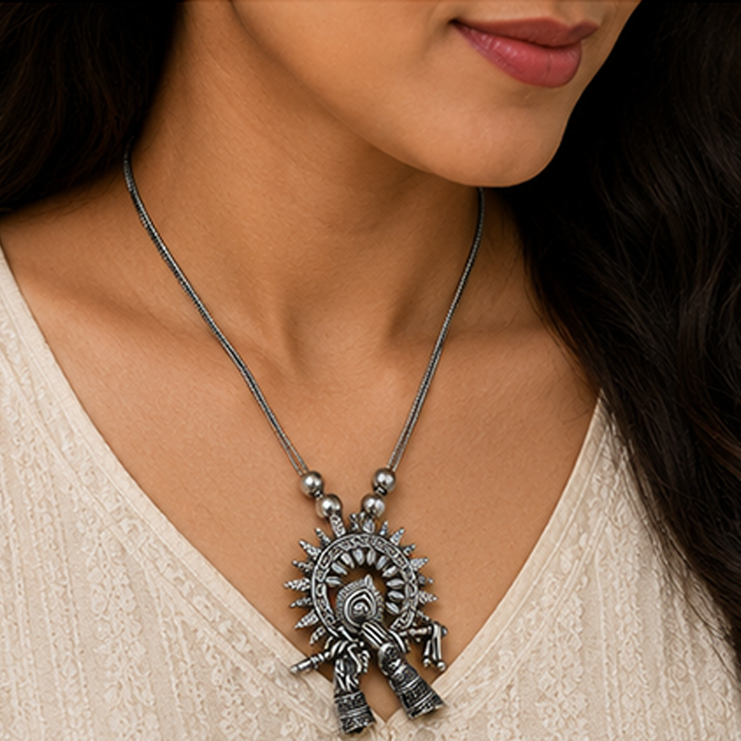 Combo of 2 Lord Krishna Flute & Mandala Oxidised Necklace Set