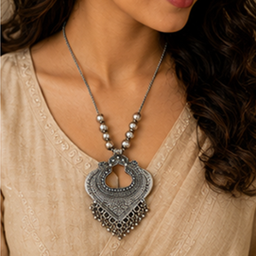 Pack of 4 Tribal Oxidised German Silver Long Necklace Set