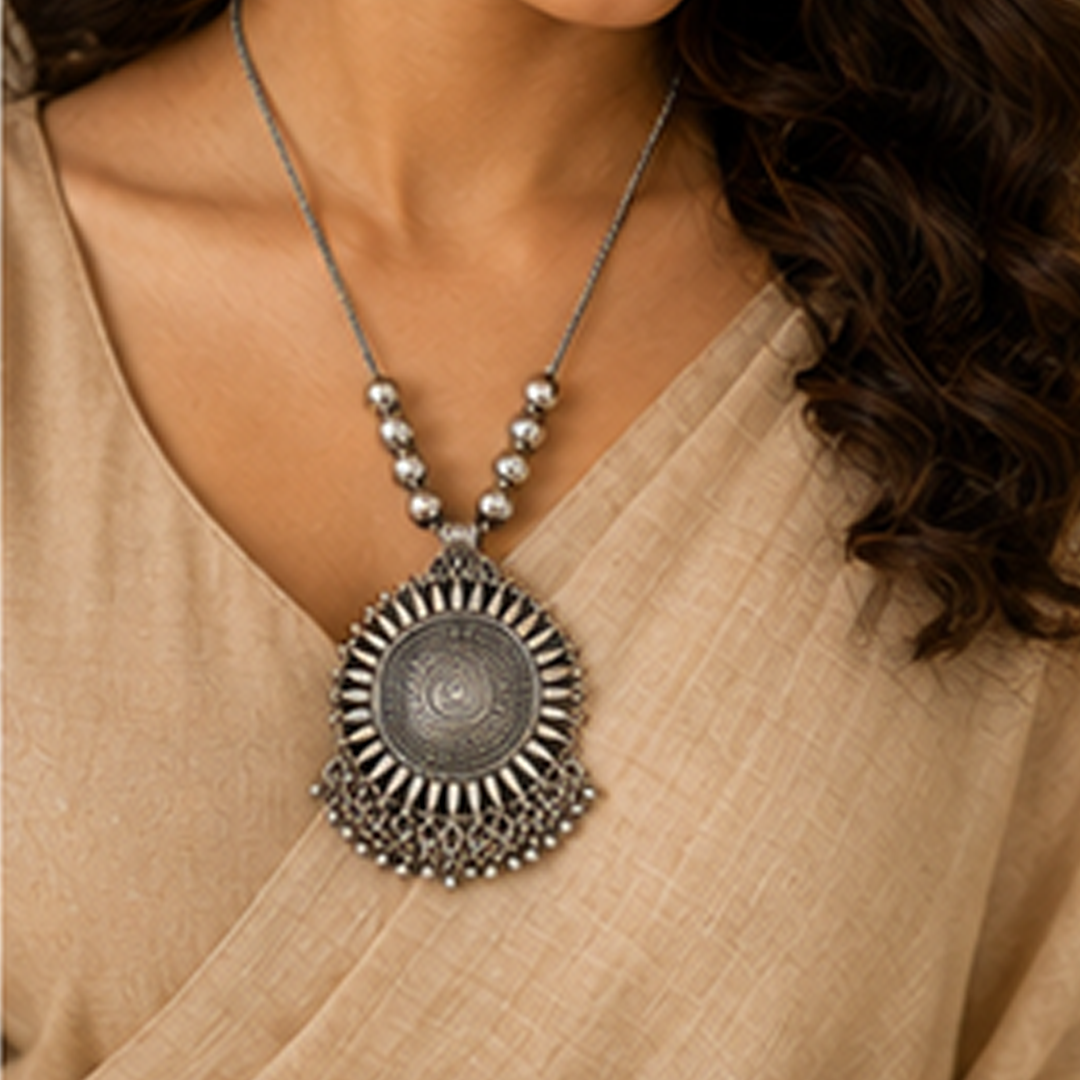 Pack of 4 Tribal Oxidised German Silver Long Necklace Set