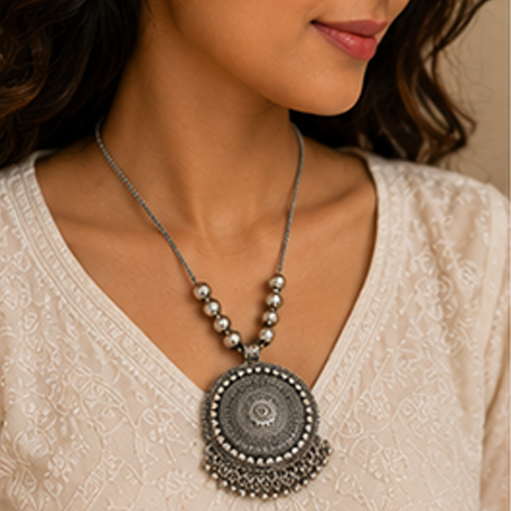 Pack of 4 Tribal Oxidised German Silver Long Necklace Set