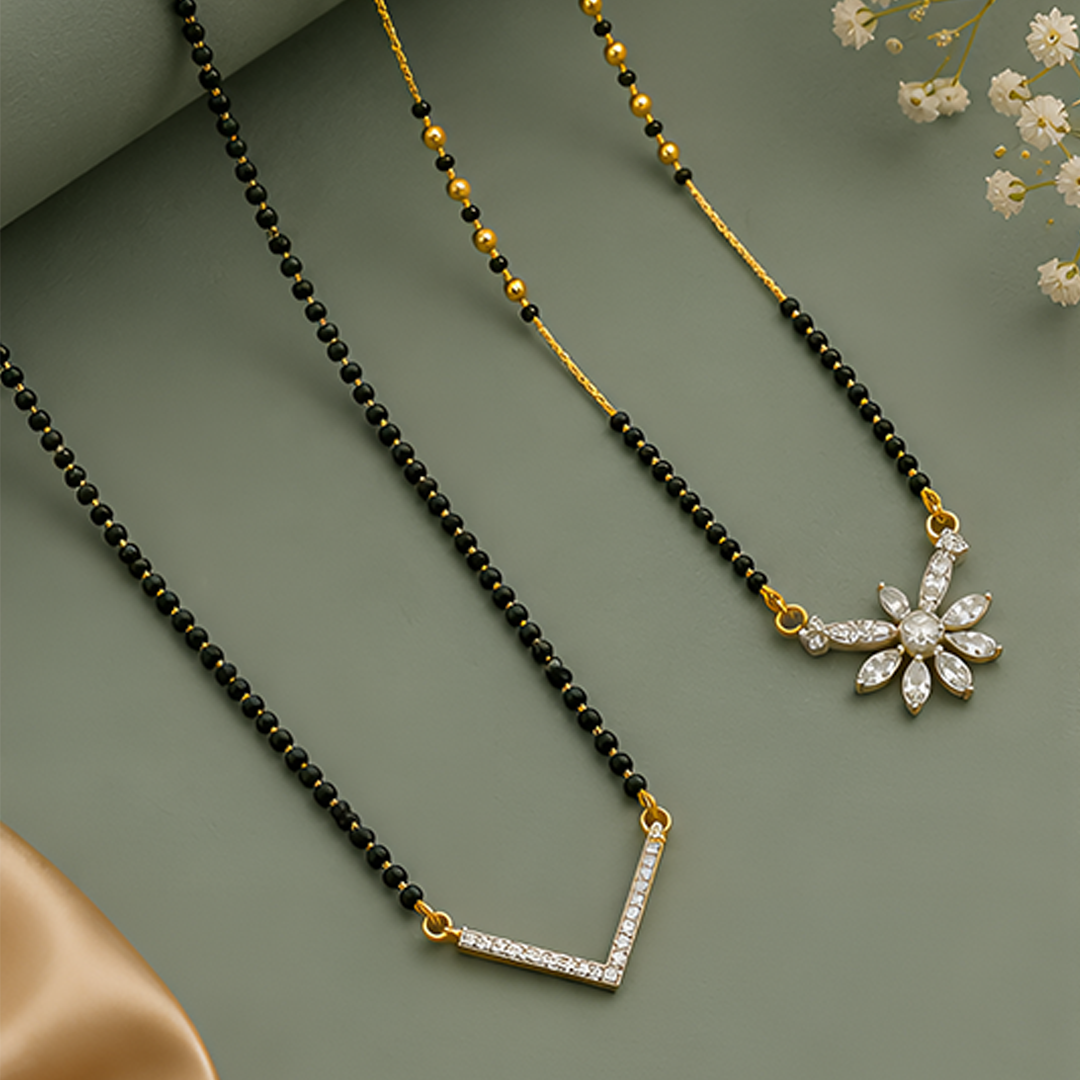 Pack of 2 Designer American Diamond Mangalsutra Combo