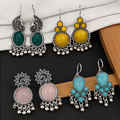 4 Pairs Oxidized Stone Drop Earrings Combo