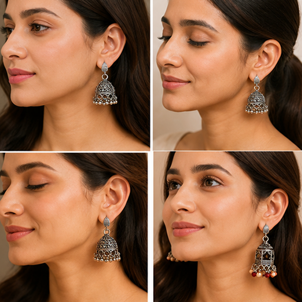 4 Pairs Oxidized Traditional Jhumka Earrings Combo