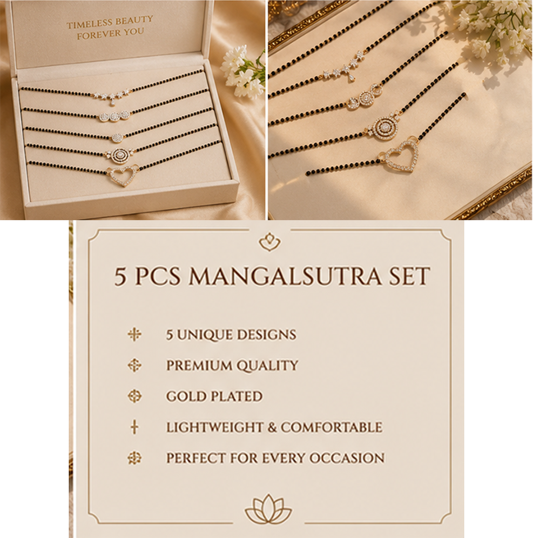 Pack of 5 Designer American Diamond Mangalsutra Combo Set