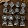 4 Pairs Oxidised Silver Jhumka Earring Combo