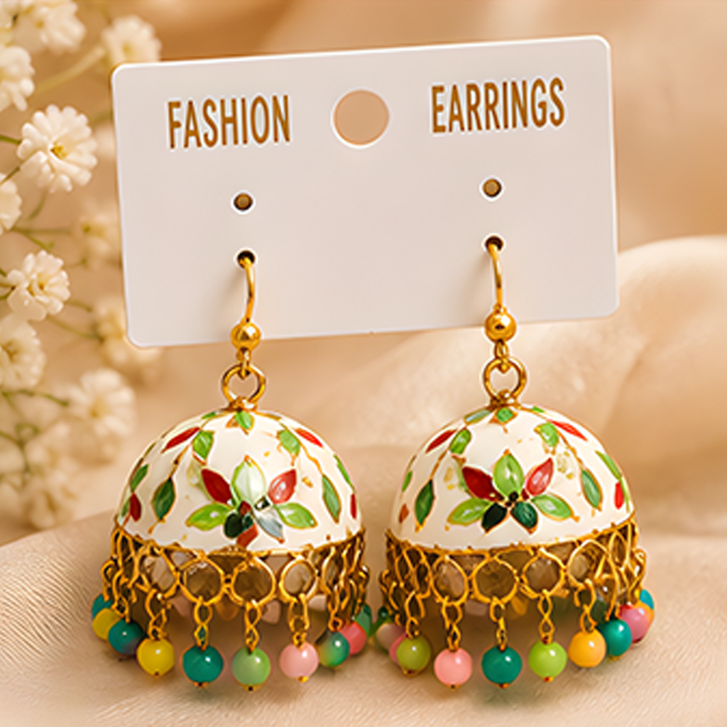3 Pairs Traditional Enamel Jhumka Earrings Combo