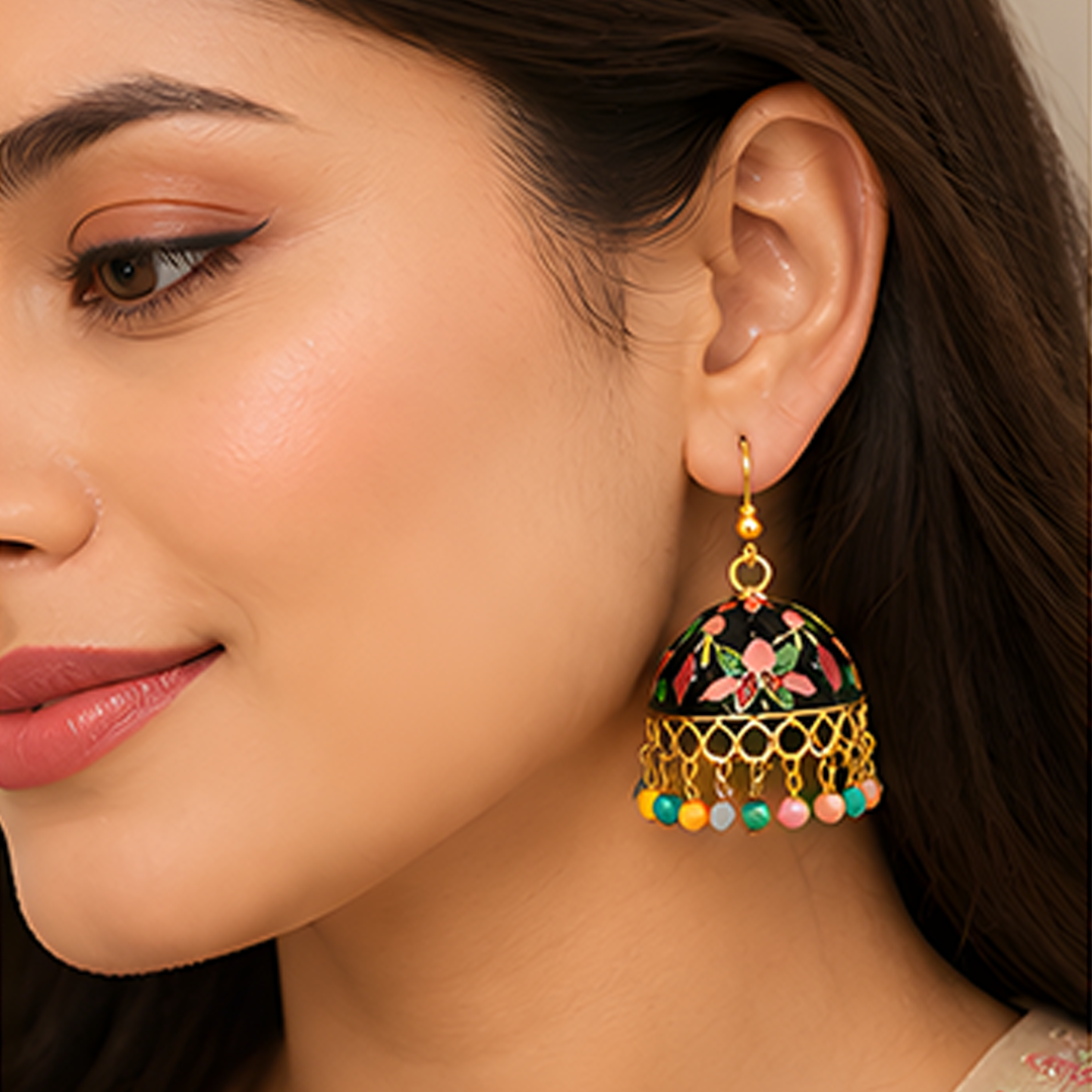 3 Pairs Traditional Enamel Jhumka Earrings Combo