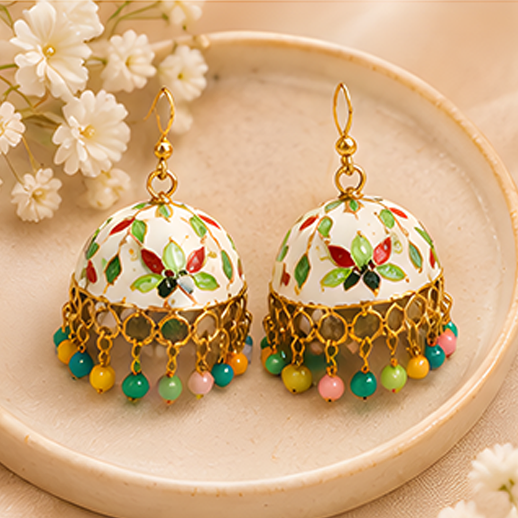3 Pairs Traditional Enamel Jhumka Earrings Combo