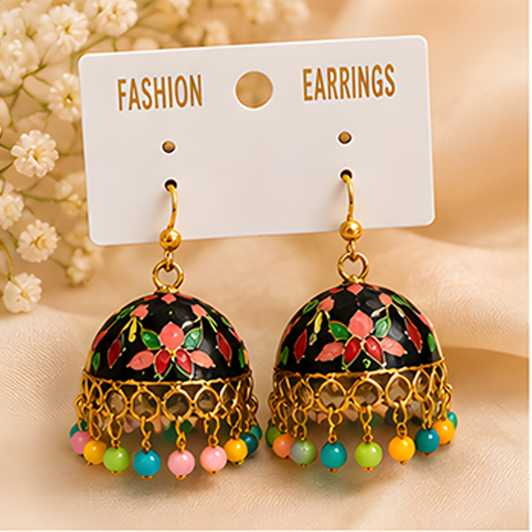 3 Pairs Traditional Enamel Jhumka Earrings Combo