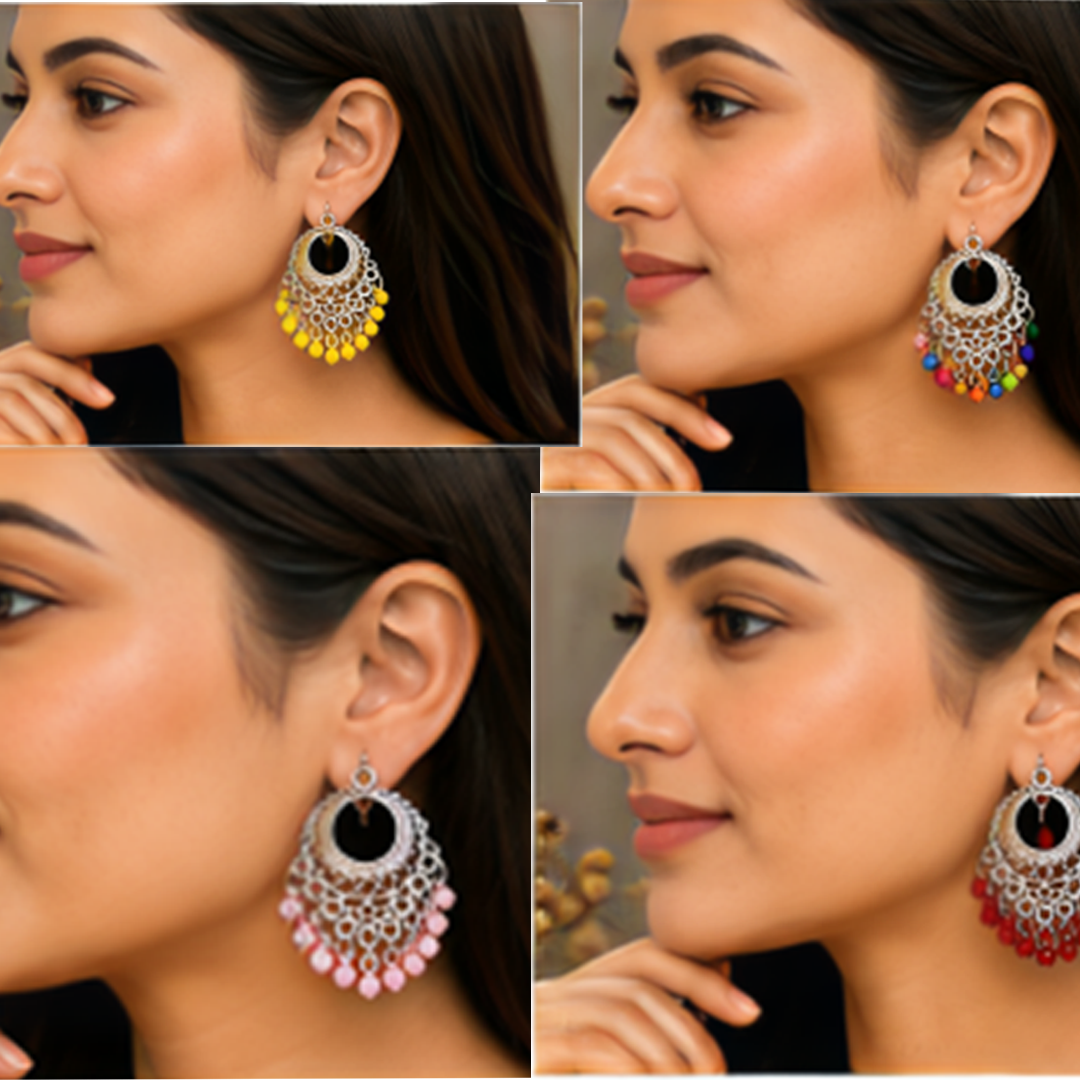 9 Pairs Kashmiri Afghani Oxidised Silver Earring Combo
