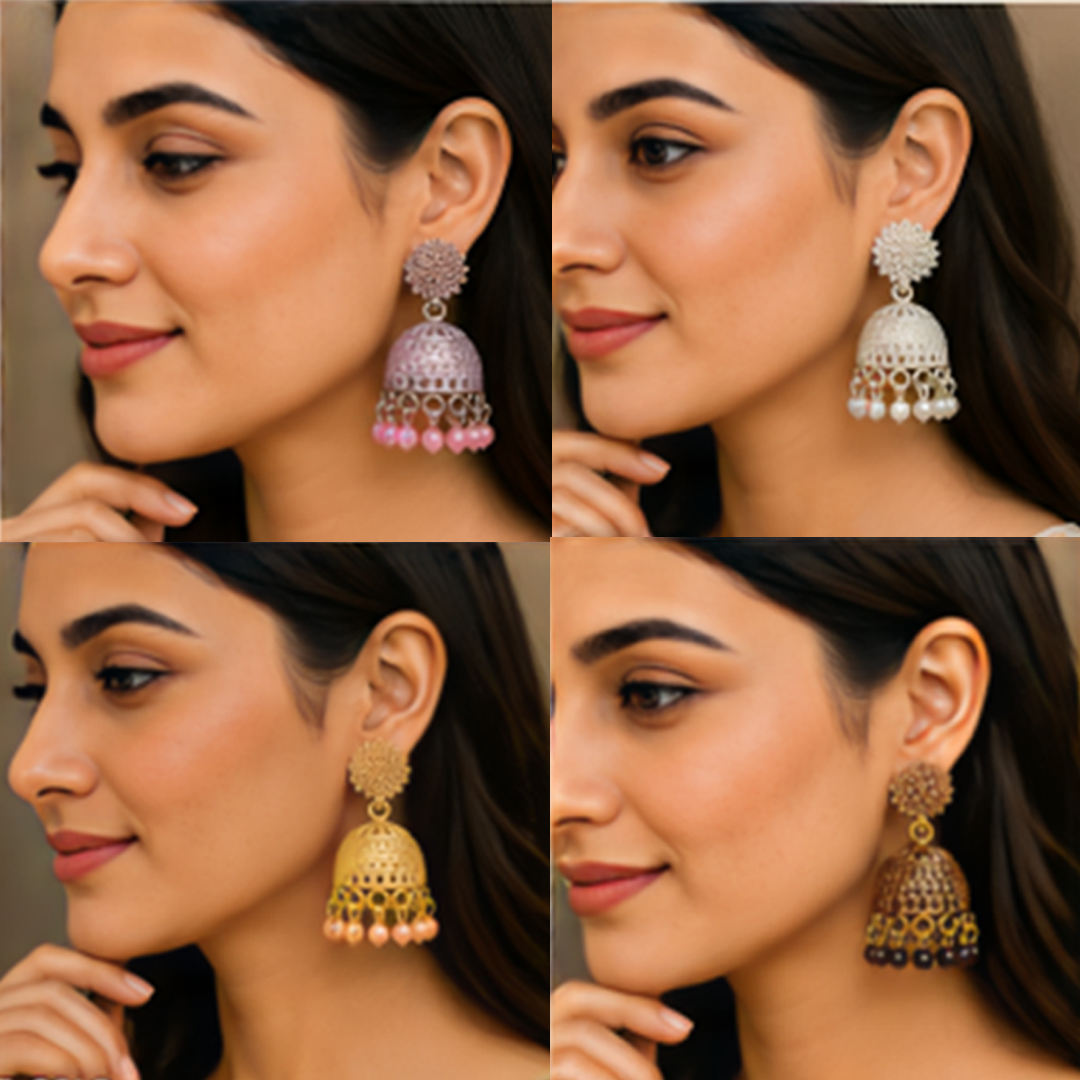 12 Pairs Antique Color Jhumka Earring Combo Set