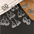 9 Pairs Oxidized Geometric Silver Earrings Combo