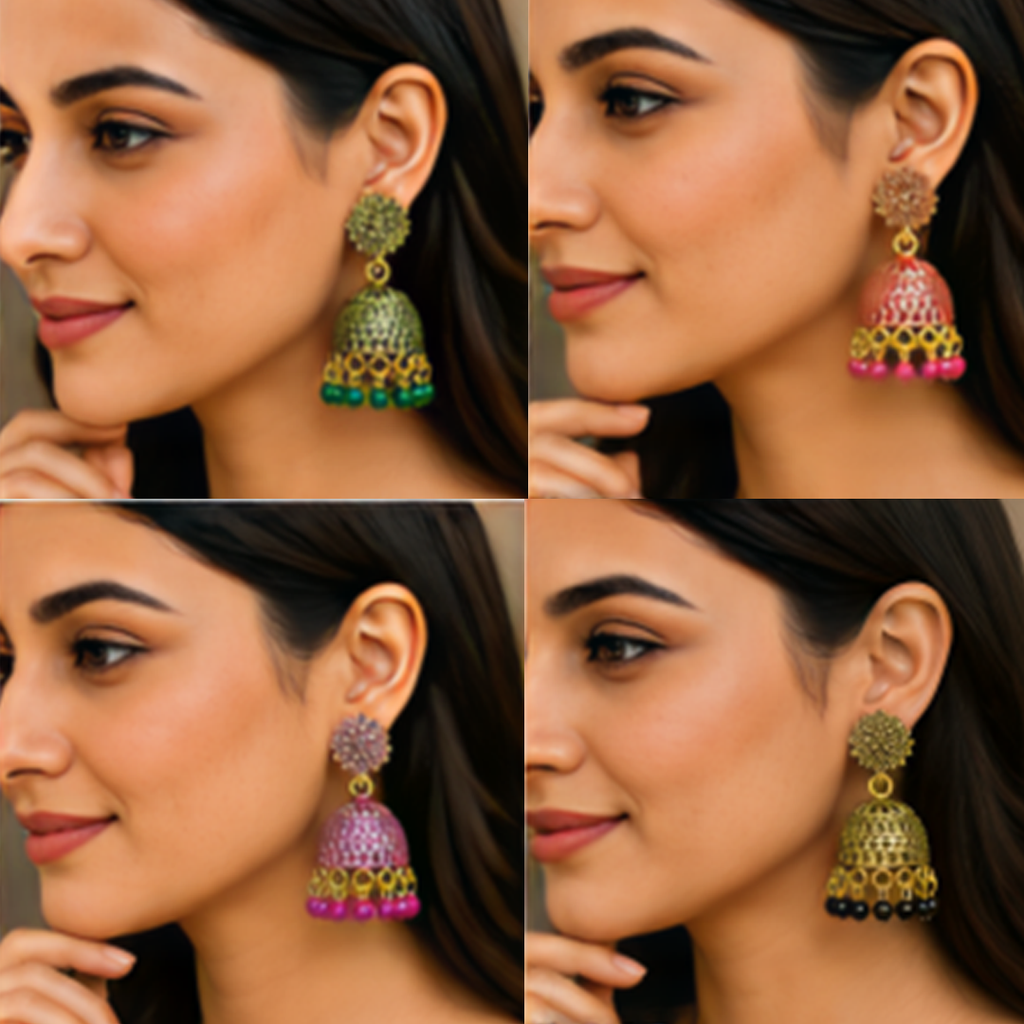 12 Pairs Antique Color Jhumka Earring Combo Set
