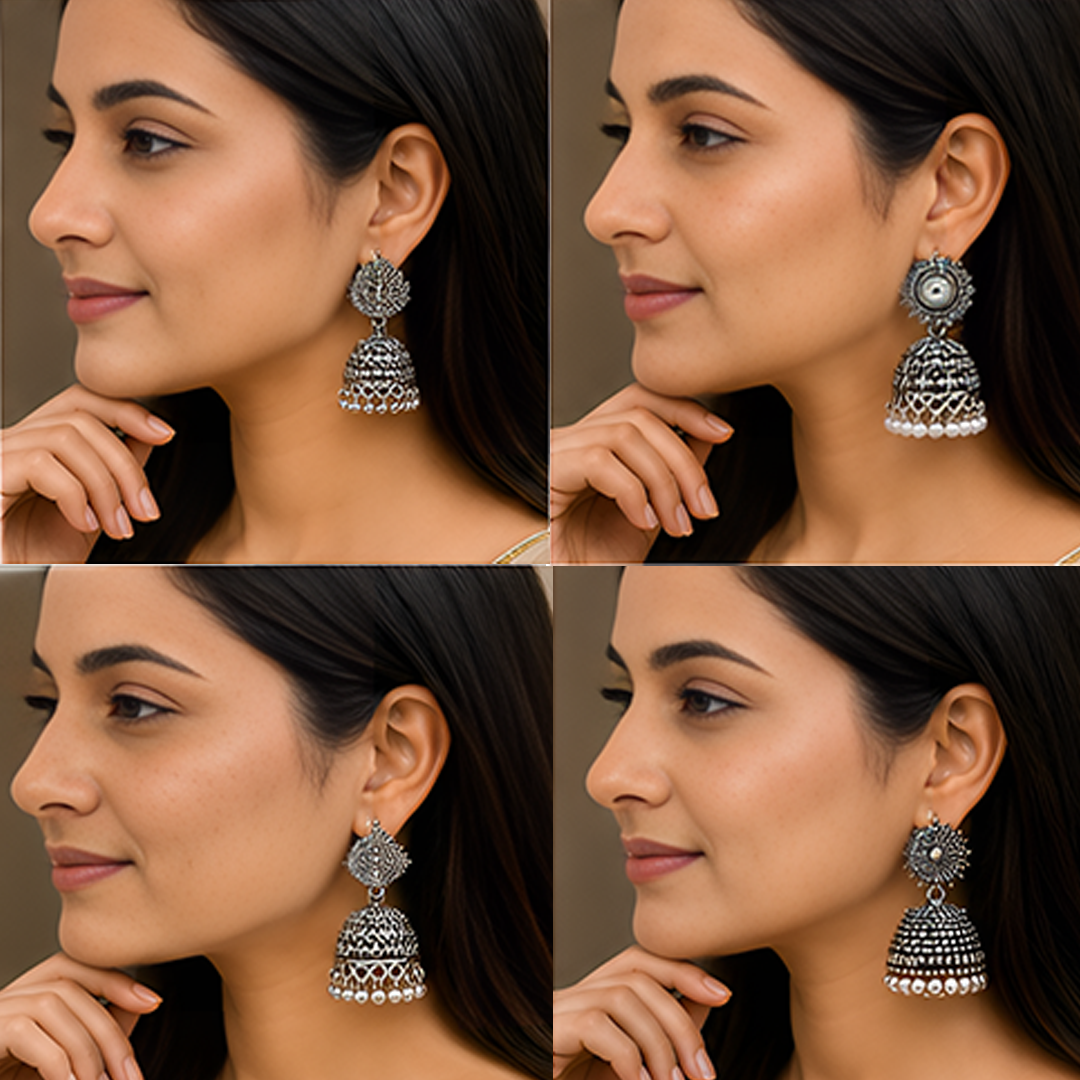 4 Pairs Oxidized Traditional Jhumka Earrings Combo