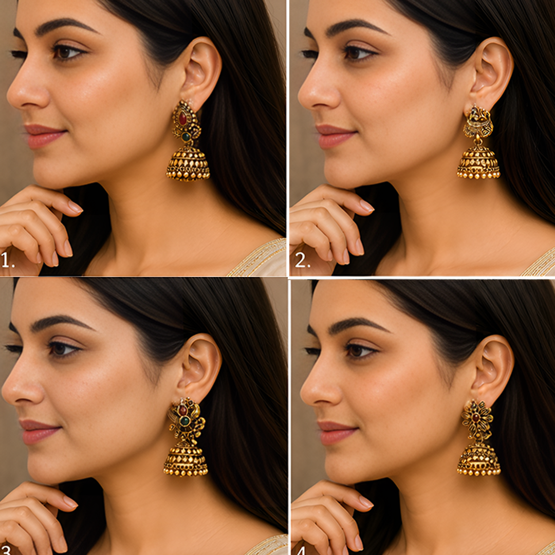 6 Pairs Antique Golden Temple Jhumka Earrings Combo
