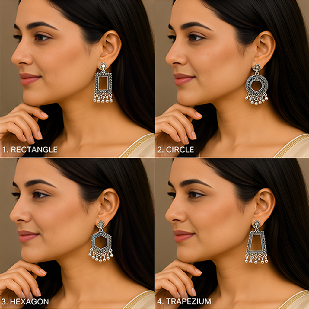 9 Pairs Oxidized Geometric Silver Earrings Combo