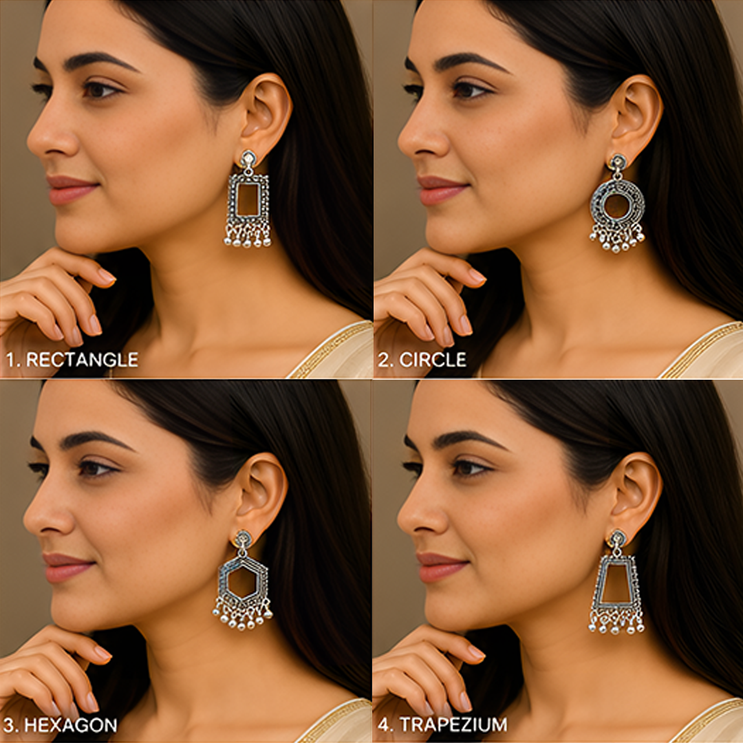 9 Pairs Oxidized Geometric Silver Earrings Combo