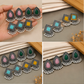 4 Pairs Geometric & Teardrop Oxidised Earring Combo