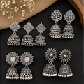 4 Pairs Oxidized Traditional Jhumka Earrings Combo