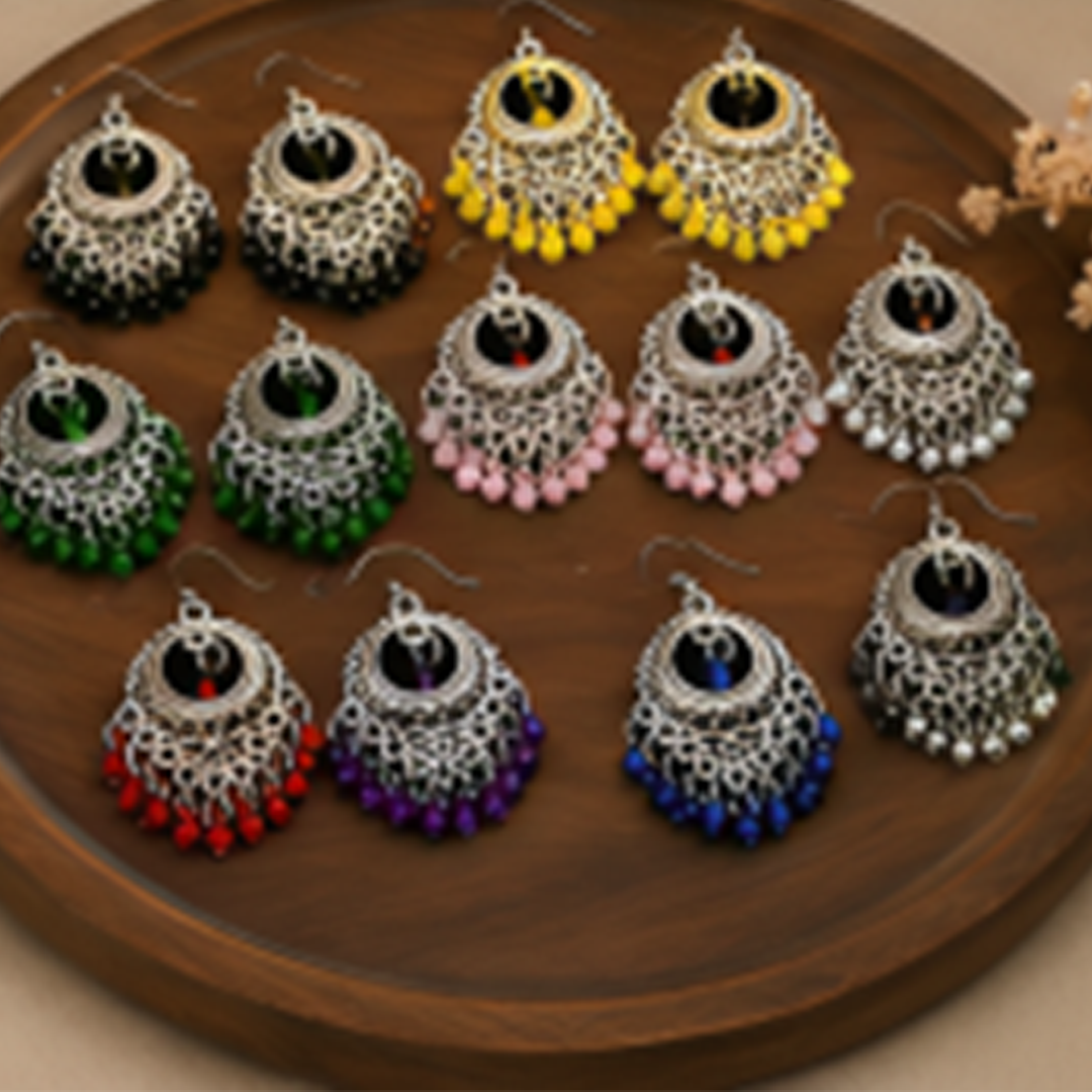 9 Pairs Kashmiri Afghani Oxidised Silver Earring Combo