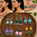 6 Pairs Traditional Silver Jhumki & Drop Earring Set