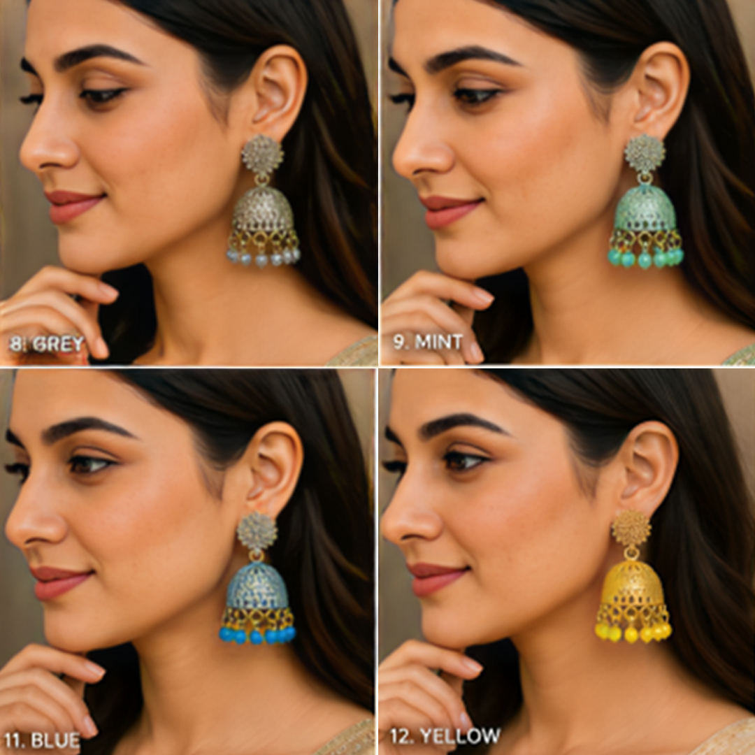 12 Pairs Antique Color Jhumka Earring Combo Set