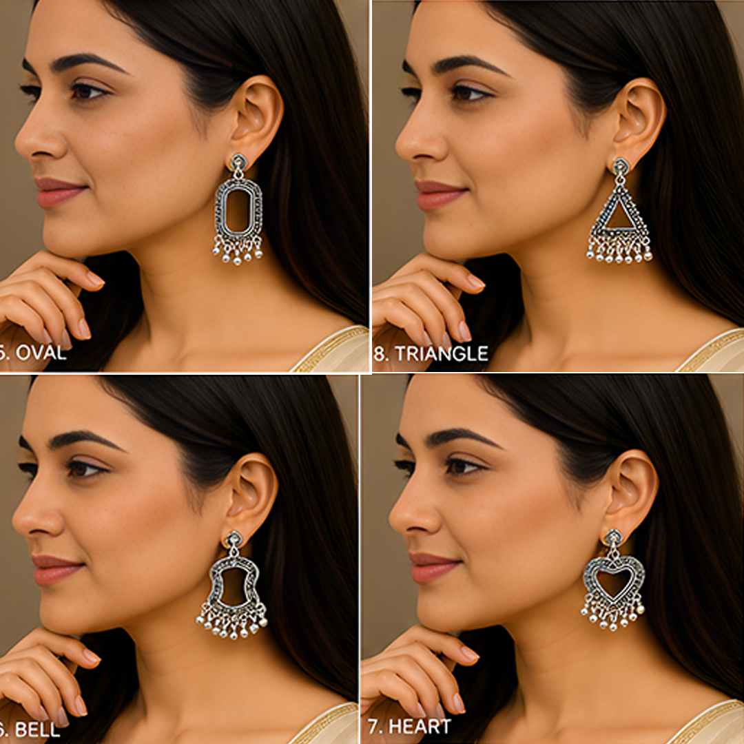 9 Pairs Oxidized Geometric Silver Earrings Combo