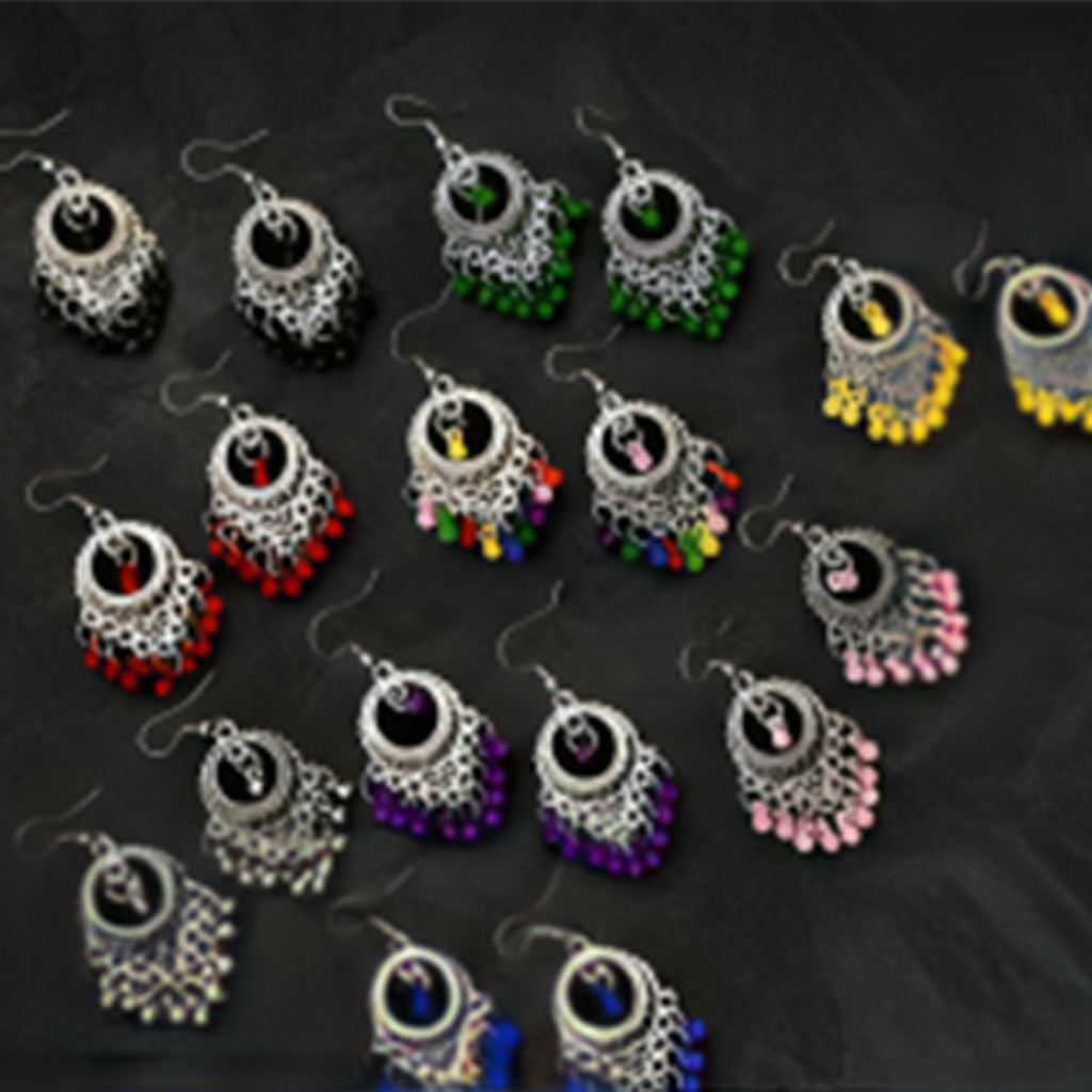 9 Pairs Kashmiri Afghani Oxidised Silver Earring Combo