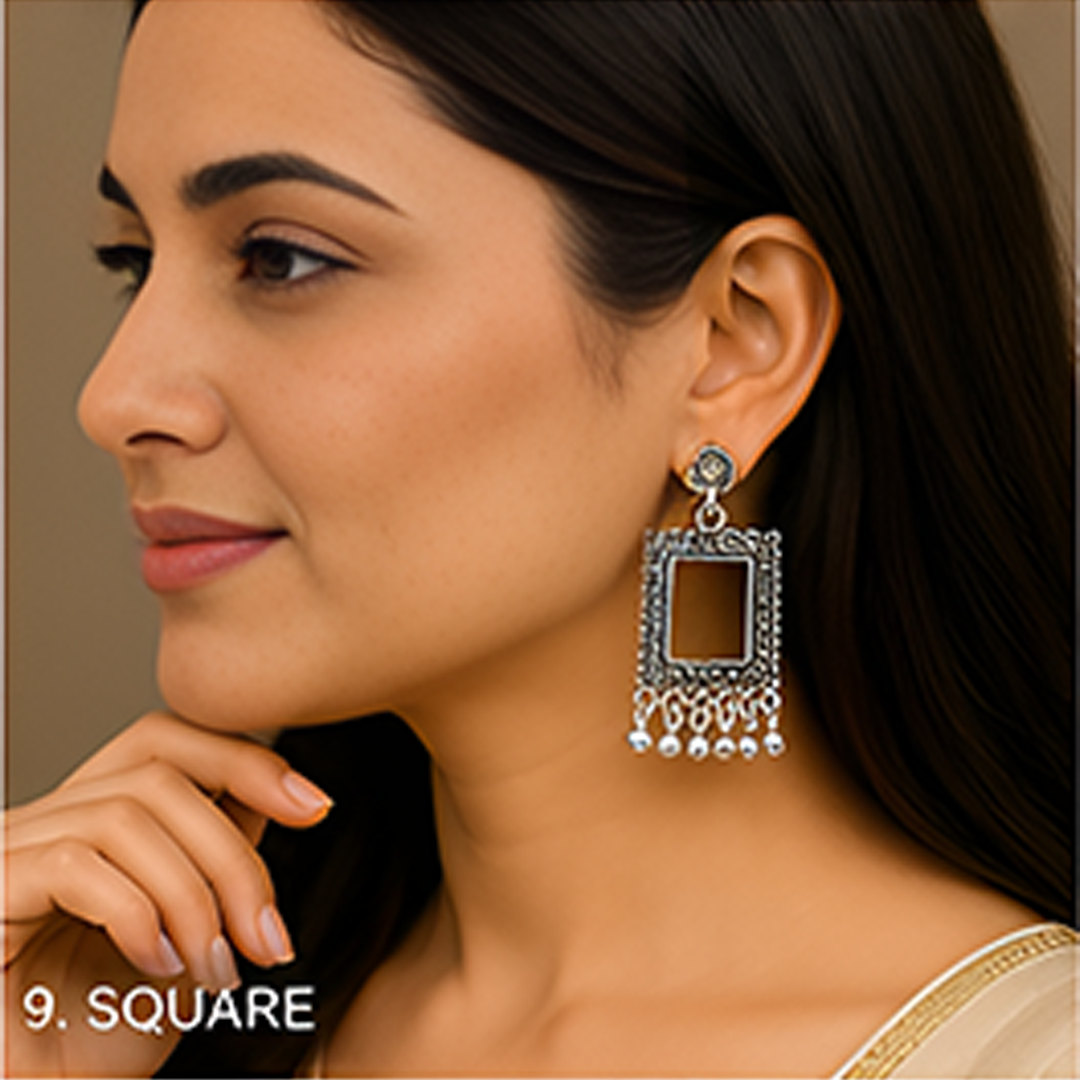 9 Pairs Oxidized Geometric Silver Earrings Combo